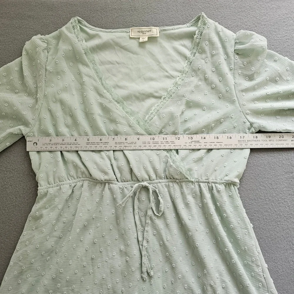 Sage Green Faux Wrap Mini‎ Dress L Swiss Dot Ruffle Fairy Softgirl Cottage NEW